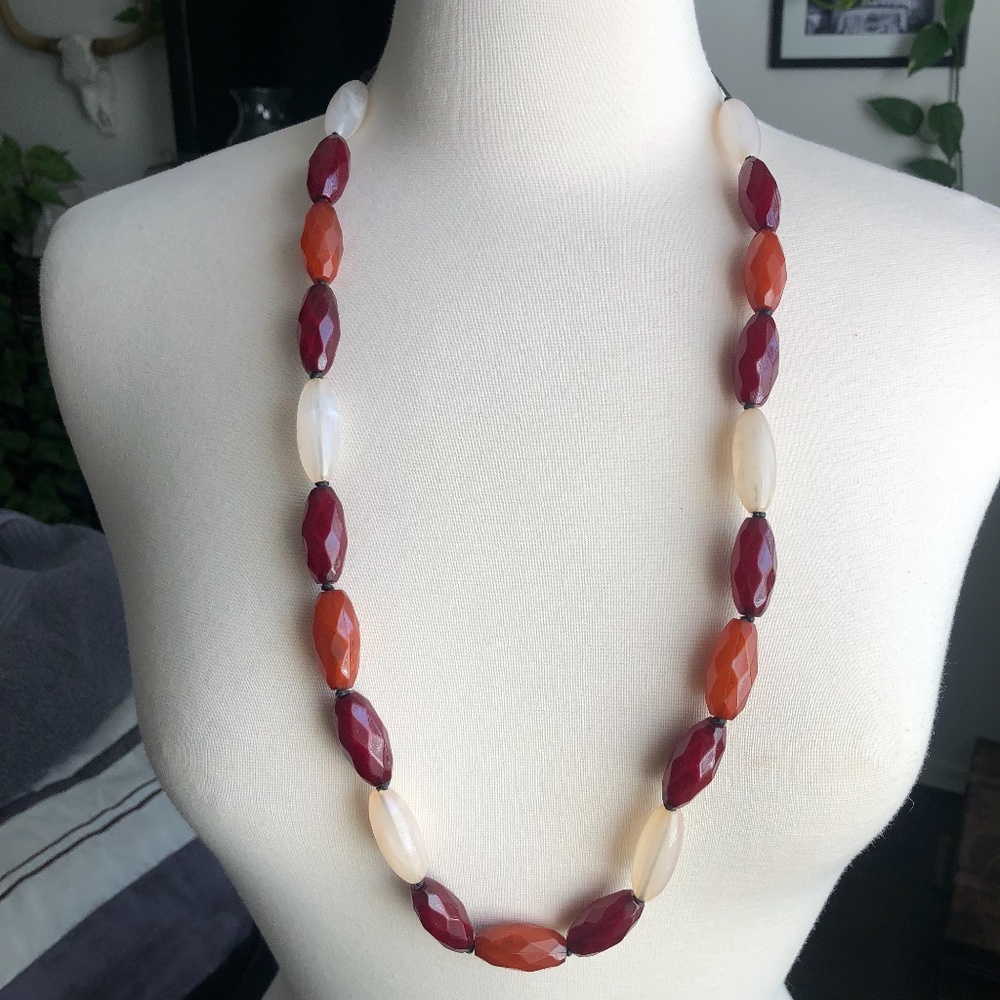 Red & White Large Bead Statement Necklace